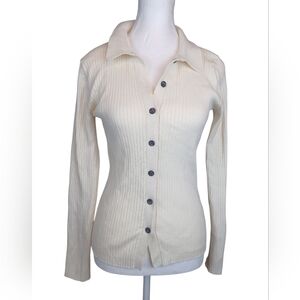 Double Zero Women's Cream Button-Up Ribbed Top Size Large Euc